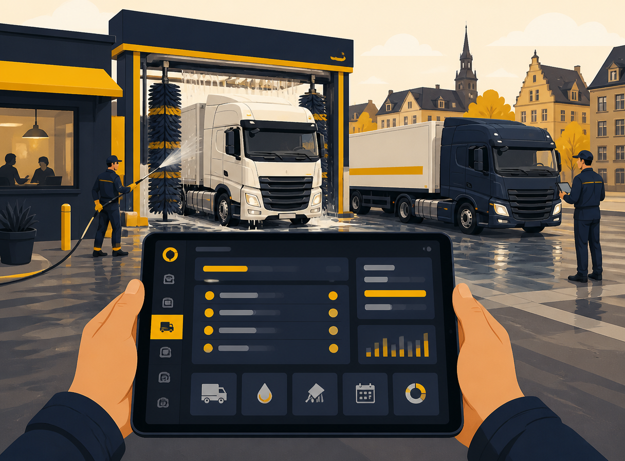 Software built on the floor of a busy European truck wash