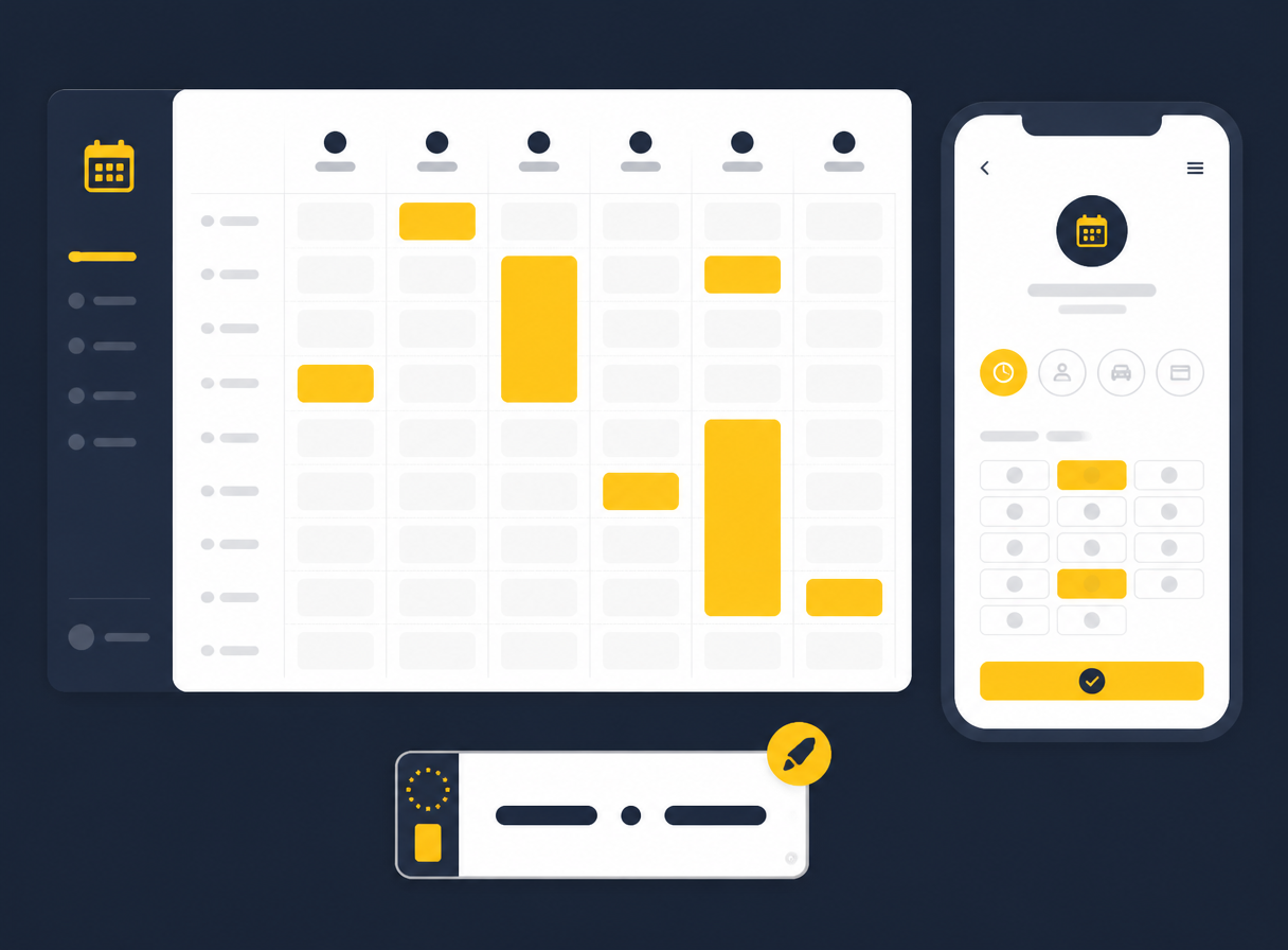 Weekly booking grid with self-service booking and reusable templates