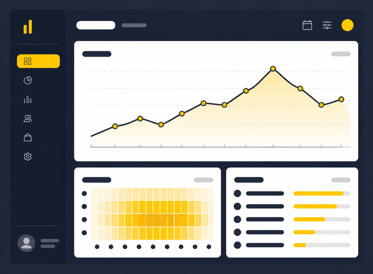 Reporting screen with revenue, peak hours and best customers