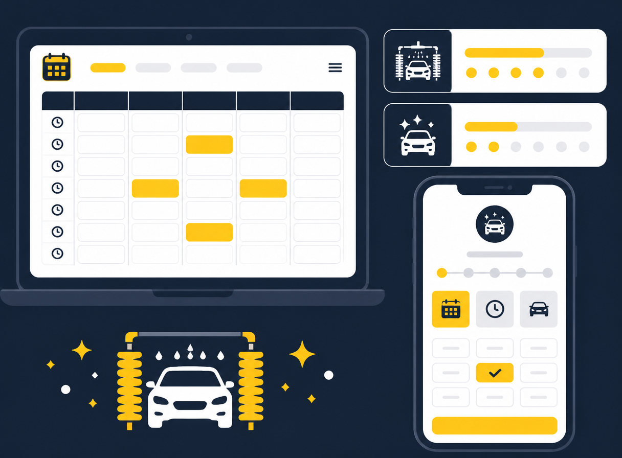 Booking calendar and live wash lanes for a truck wash