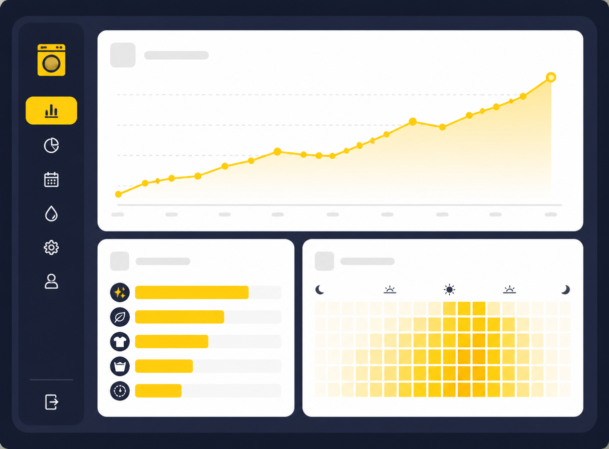 Analytics dashboard with revenue trend and top wash programs